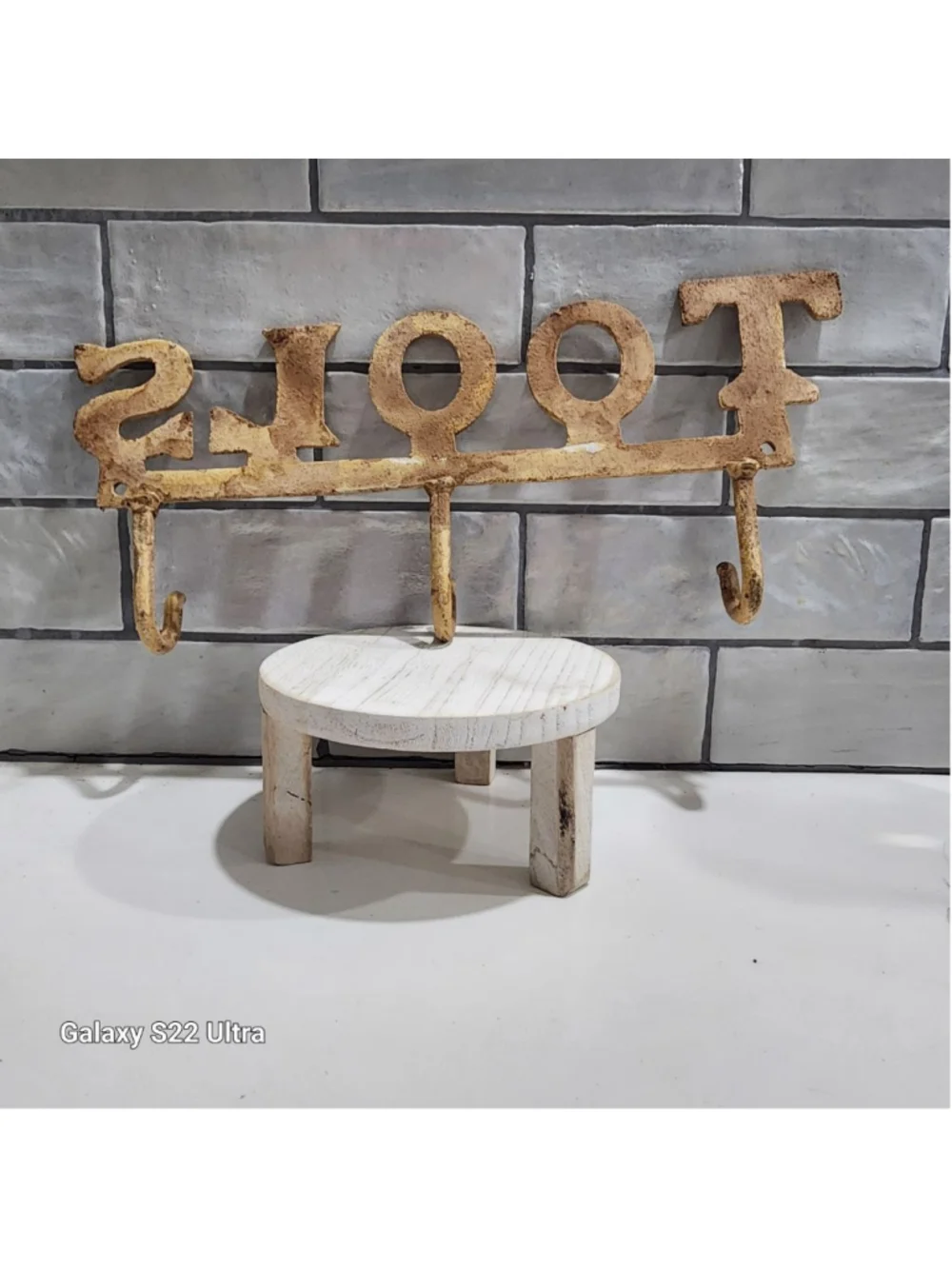 Vintage Cast Iron Tool Wall Sign W/3 Hooks Rustic